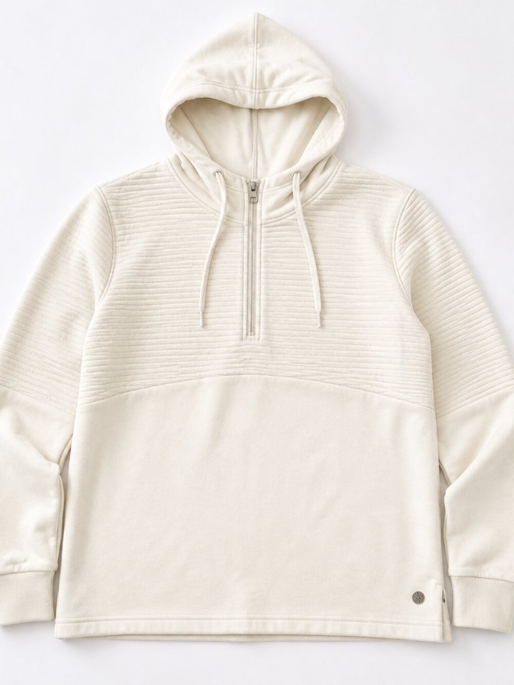 Athleta Ribbed Scuba Half Zip Hoodie Cream Ivory Moto Pullover Athleisure Medium